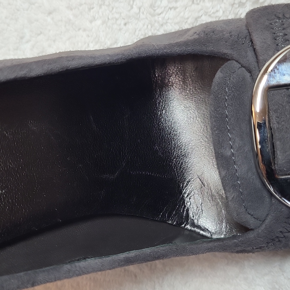 EUC Prada Authentic grey suede Buckle high heeled pumps round toe 9 w/ dust bag - Picture 14 of 15